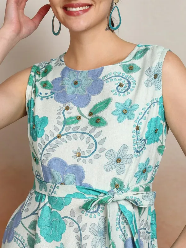 Vishudh Women Blue Printed A-Line Dress