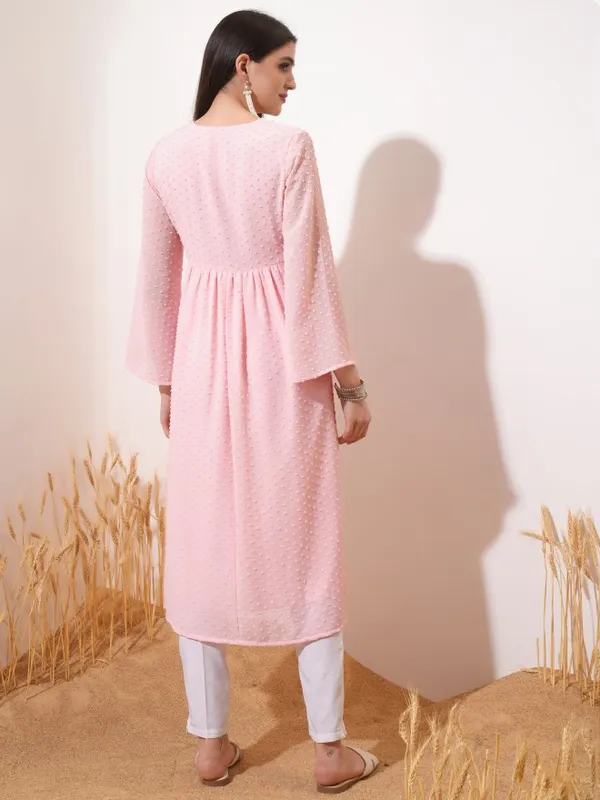 Vishudh Women Pink Embroidered A-Line Kurta