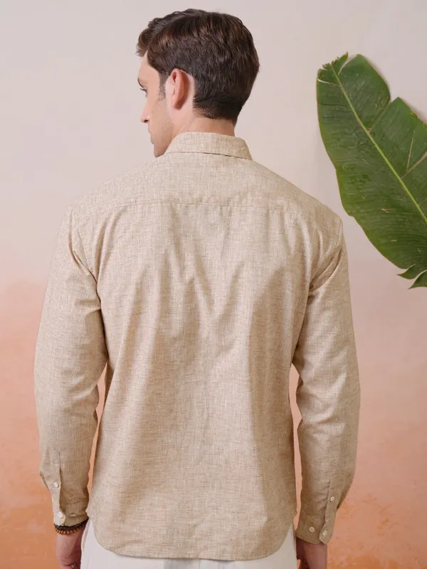 Locomotive Premium Men Khaki Solid Relaxed Shirt