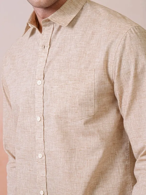 Locomotive Premium Men Khaki Solid Relaxed Shirt