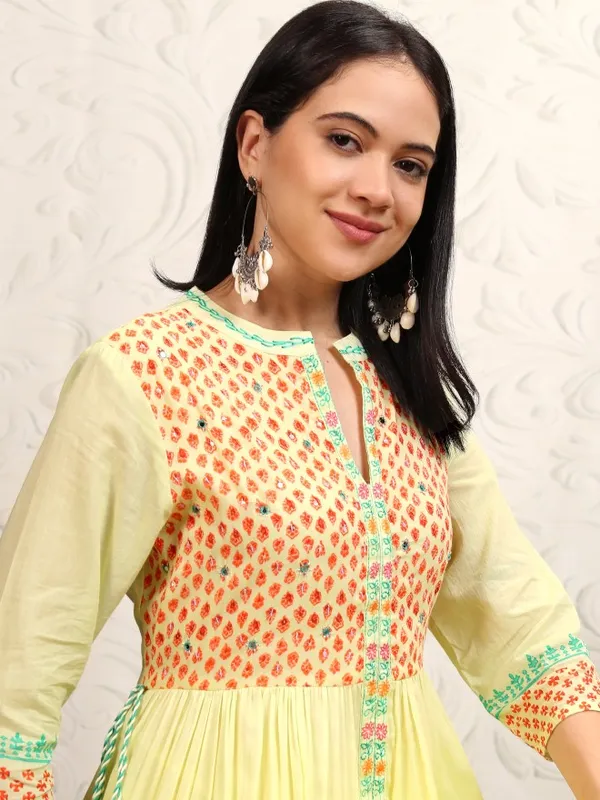 Vishudh Women Mustard Printed A-Line Dress