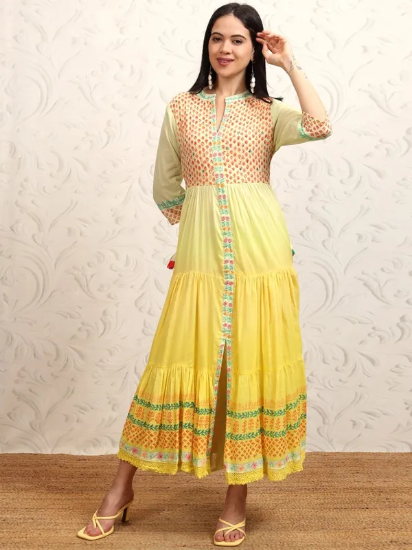 Vishudh Women Mustard Printed A-Line Dress