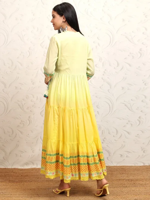 Vishudh Women Mustard Printed A-Line Dress