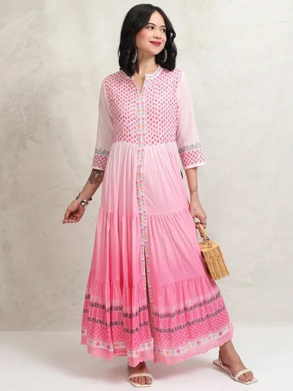 Tokyo Talkies Women Pink Printed Maxi Dress