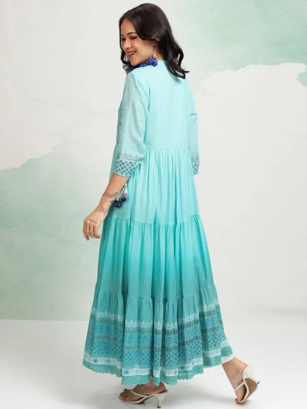 Vishudh Women Blue A-Line Embroidered Dress