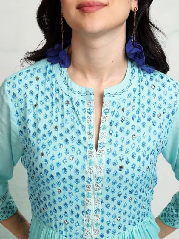 Vishudh Women Blue A-Line Embroidered Dress