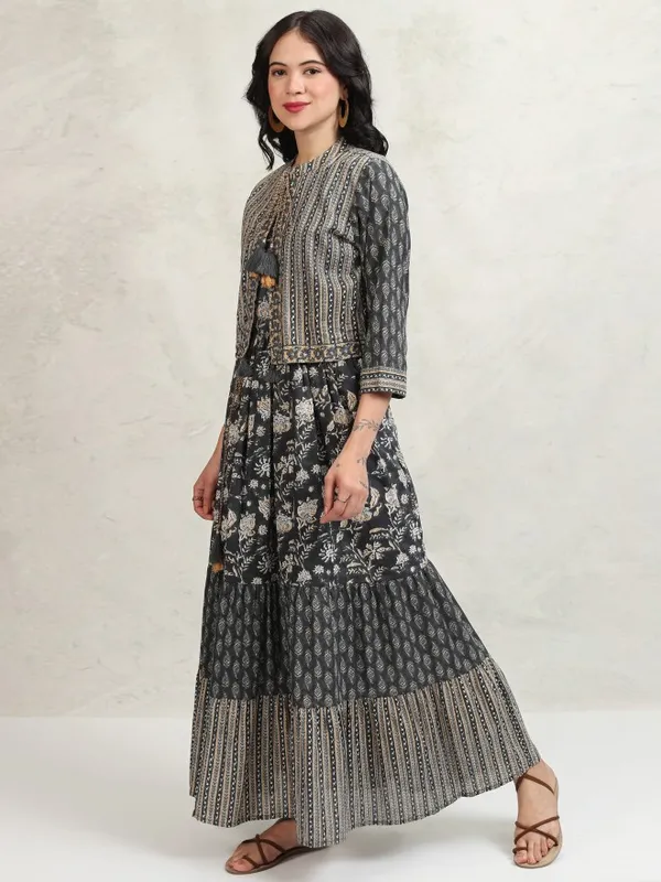 Tokyo Talkies Women Grey Self Design Maxi Dress