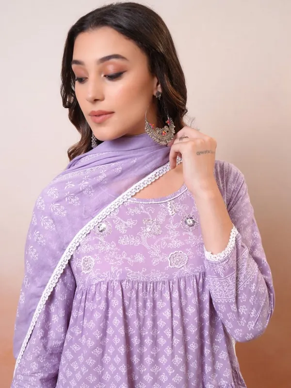 Vishudh Women Lavender Embroidered Drop-Waist Dress