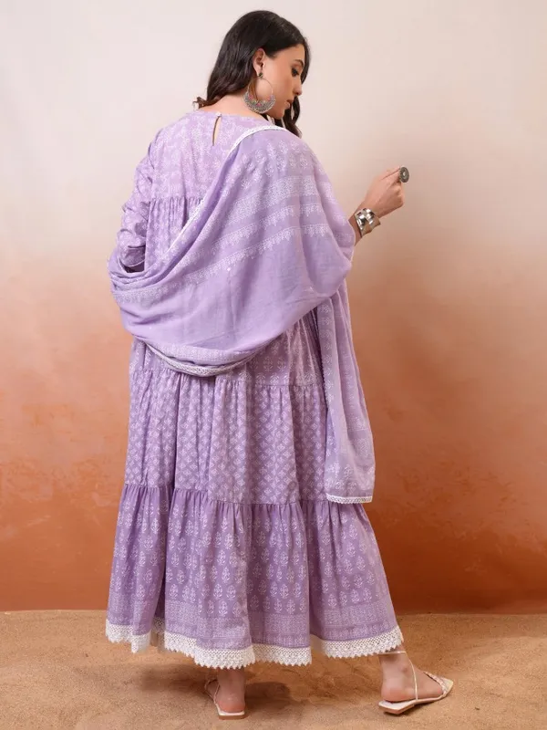 Vishudh Women Lavender Embroidered Drop-Waist Dress