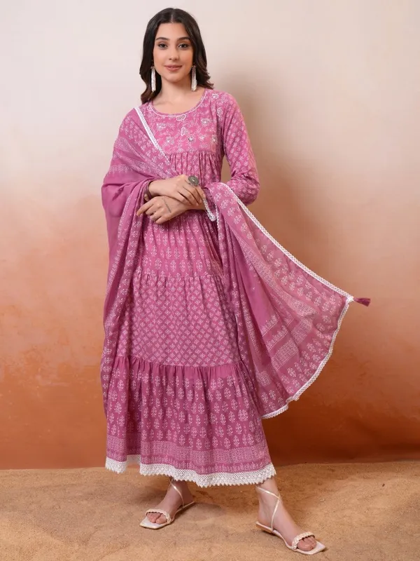 Vishudh Women Mauve Embroidered Maxi Dress