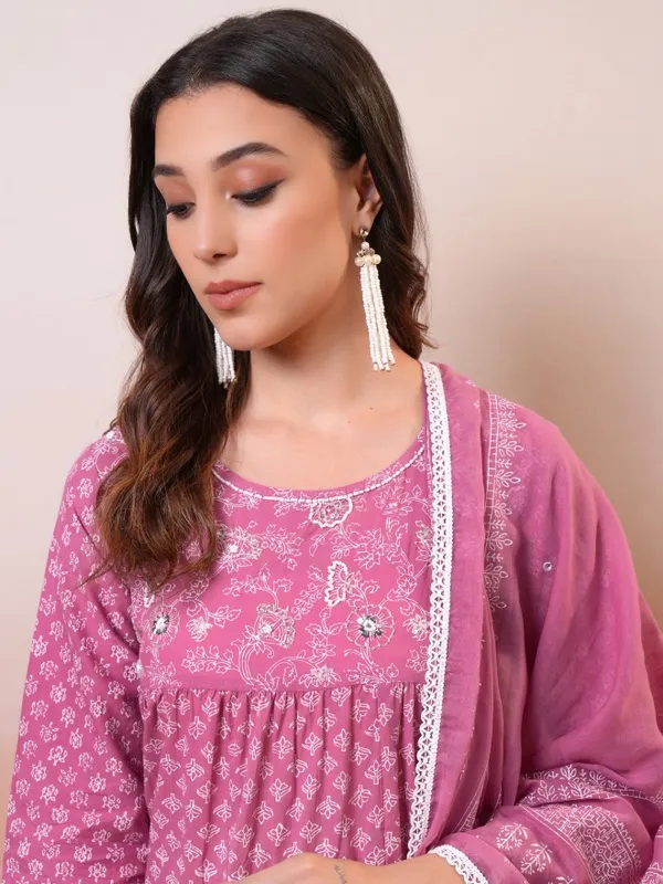 Vishudh Women Mauve Embroidered Maxi Dress
