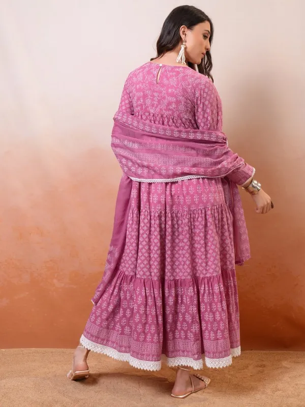 Vishudh Women Mauve Embroidered Maxi Dress