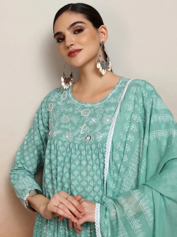 Vishudh Women Green Embroidered Maxi Dress