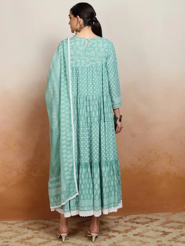 Vishudh Women Green Embroidered Maxi Dress