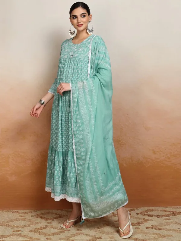 Vishudh Women Green Embroidered Maxi Dress