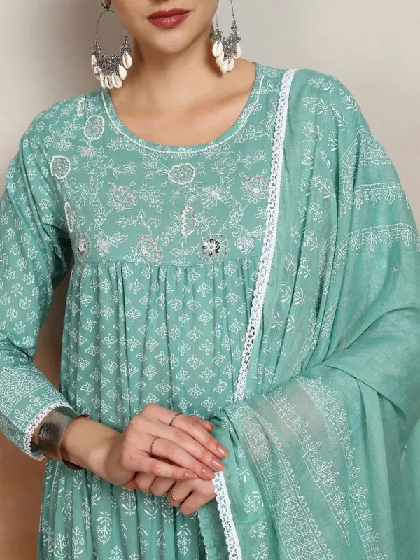 Vishudh Women Green Embroidered Maxi Dress