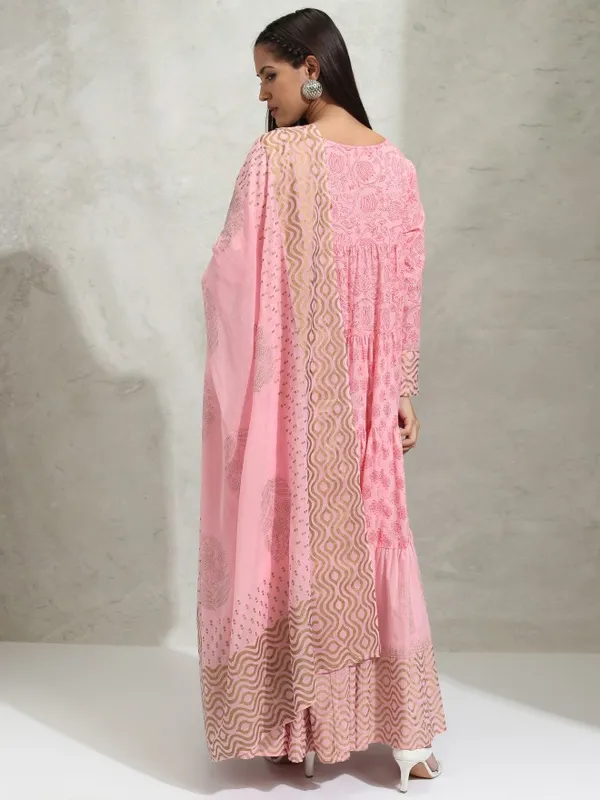 Vishudh Women Pink Printed A-Line Dress