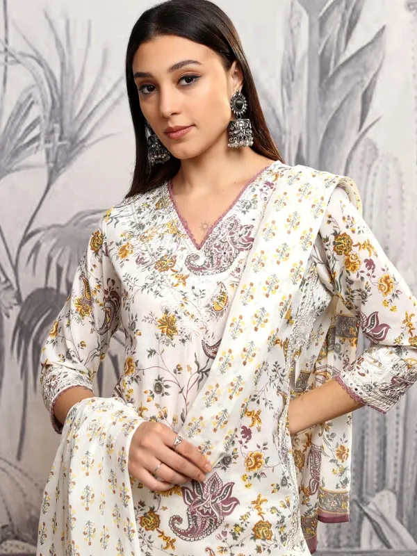 Vishudh Women Yellow Printed Kurta With Trousers And Dupatta