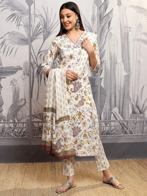 Vishudh Women Yellow Printed Kurta With Trousers And Dupatta