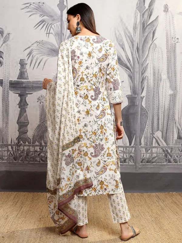 Vishudh Women Yellow Printed Kurta With Trousers And Dupatta