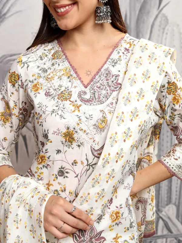 Vishudh Women Yellow Printed Kurta With Trousers And Dupatta