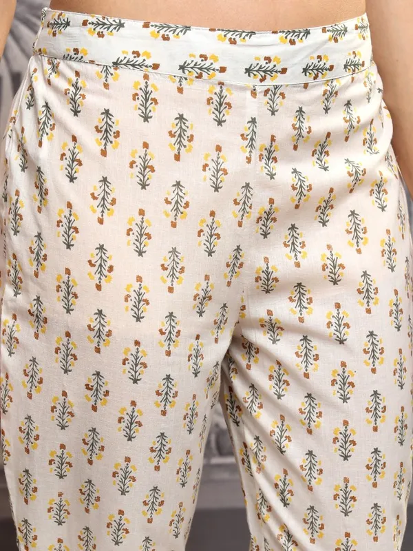 Vishudh Women Yellow Printed Kurta With Trousers And Dupatta