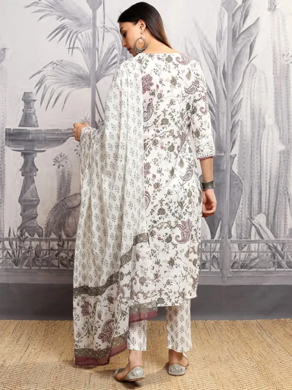 Vishudh Women Grey Printed Kurta With Trousers And Dupatta