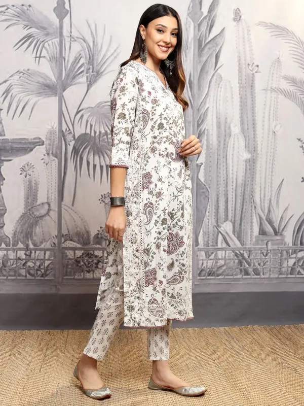 Vishudh Women Grey Printed Kurta With Trousers And Dupatta