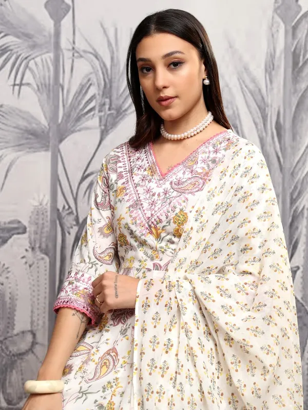 Vishudh Women Yellow Printed Kurta With Trousers And Dupatta