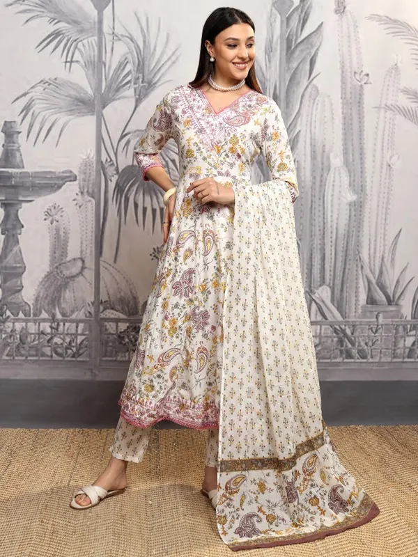 Vishudh Women Yellow Printed Kurta With Trousers And Dupatta