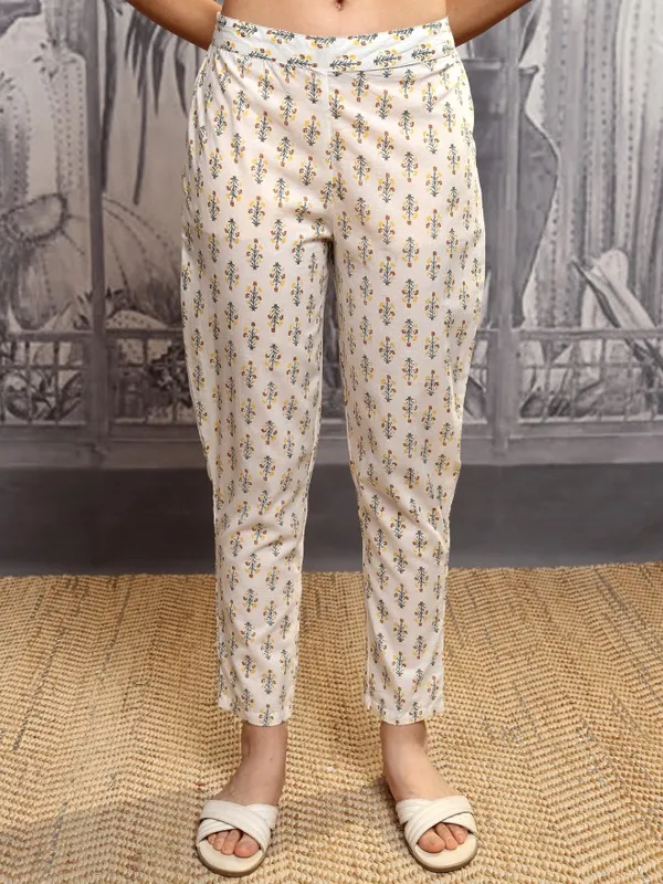 Vishudh Women Yellow Printed Kurta With Trousers And Dupatta