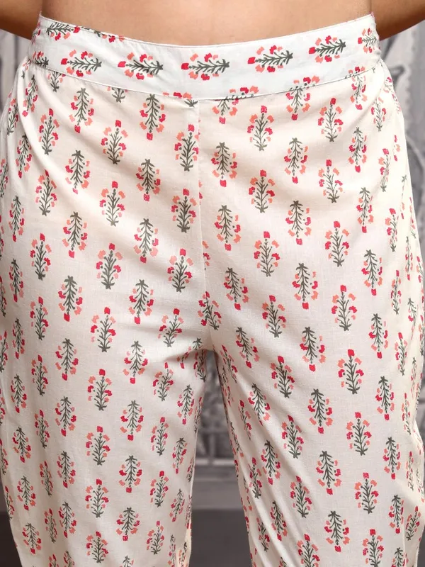Vishudh Women Red Printed Kurta With Trousers And Dupatta