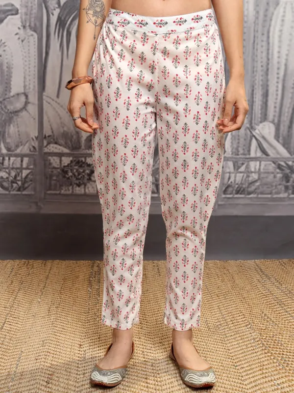 Vishudh Women Red Printed Kurta With Trousers And Dupatta