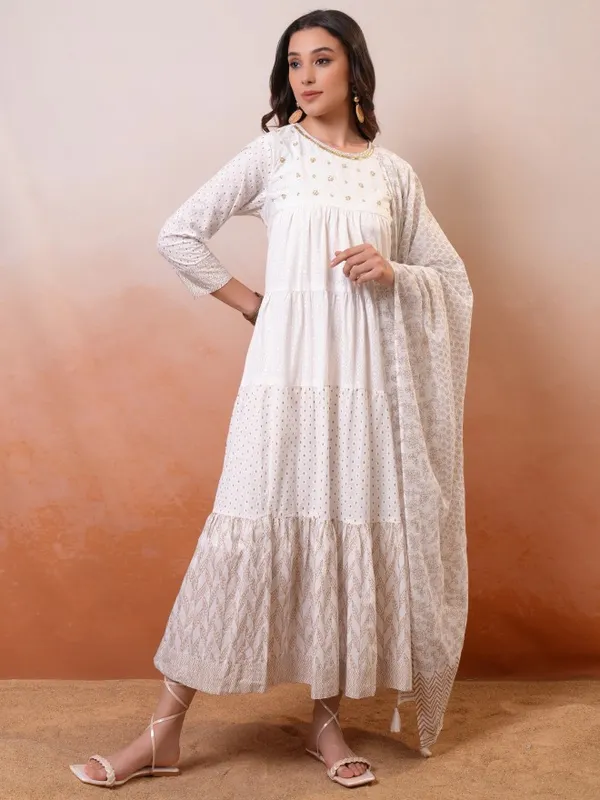 Vishudh women White Embroidered Drop-Waist Dress