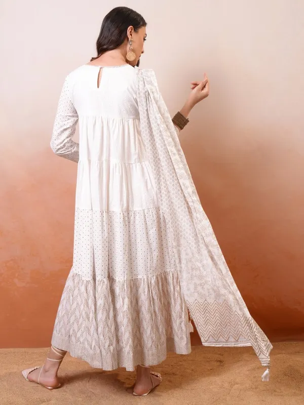 Vishudh women White Embroidered Drop-Waist Dress