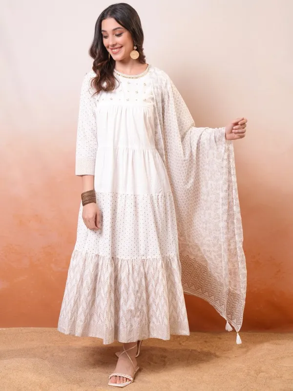 Vishudh women White Embroidered Drop-Waist Dress