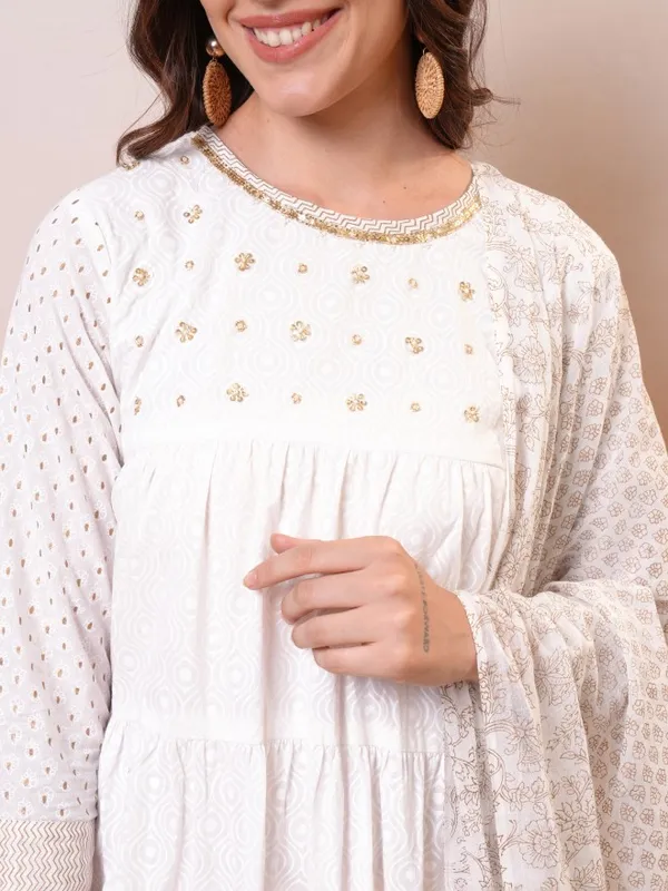 Vishudh women White Embroidered Drop-Waist Dress