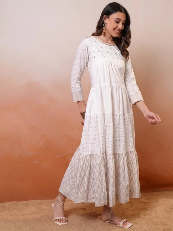 Vishudh women White Embroidered Drop-Waist Dress