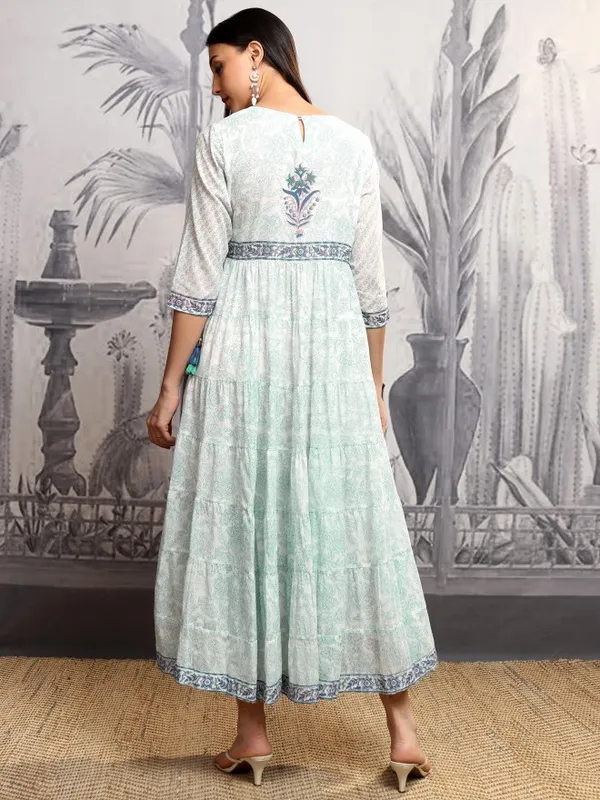 Vishudh Women Blue Printed A-Line Dress