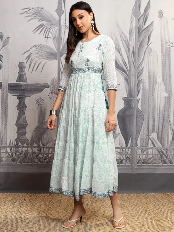 Vishudh Women Blue Printed A-Line Dress