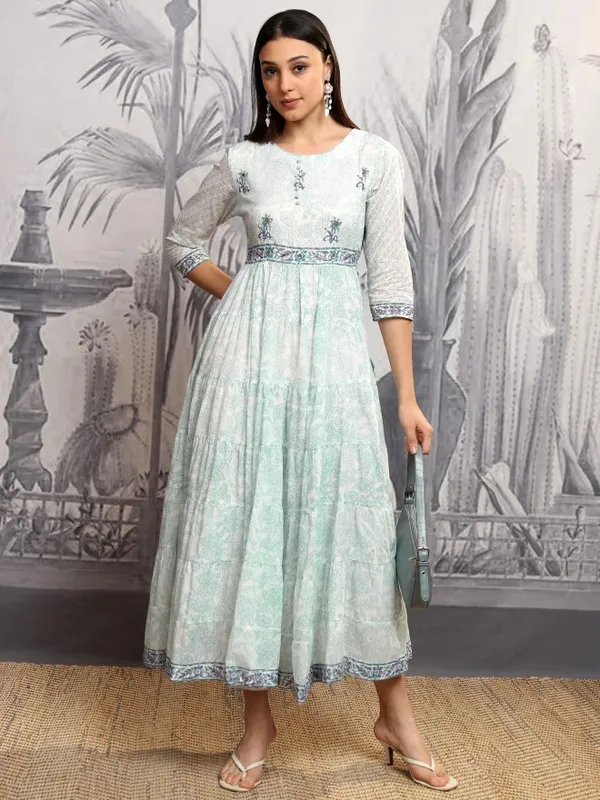 Vishudh Women Blue Printed A-Line Dress