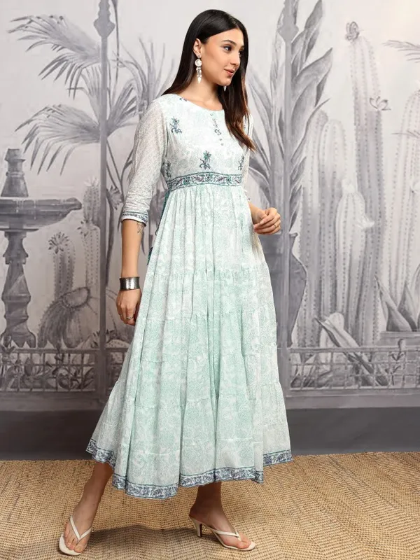 Vishudh Women Blue Printed A-Line Dress