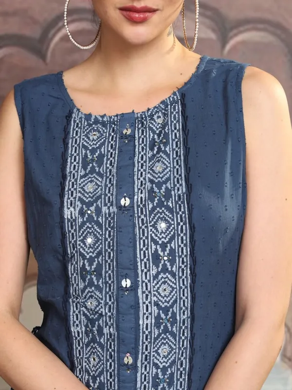Vishudh Women Blue Embroidered A-Line Dress