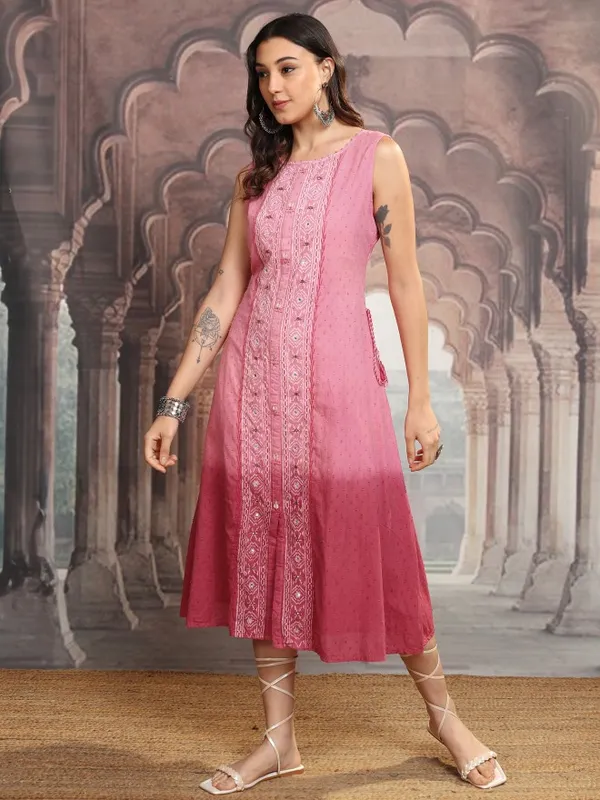 Vishudh Women Rose Embroidered A-Line Dress