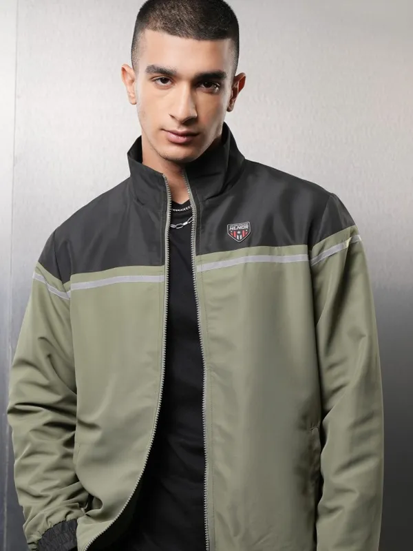 Highlander Men Black Colourblocked Bomber Jacket