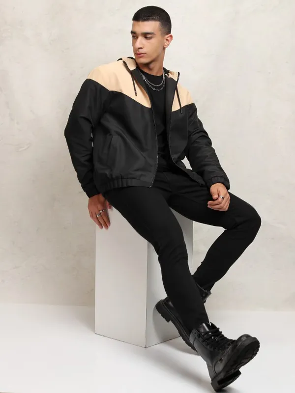 Ketch Men Beige Colourblocked Bomber Jacket