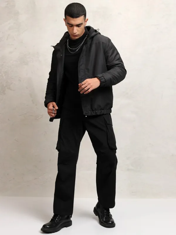 Highlander Men Black Solid Windcheater Jacket