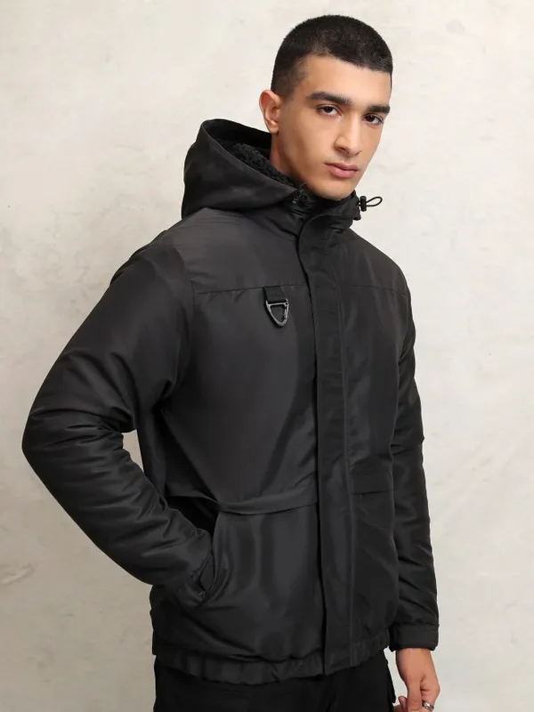 Highlander Men Black Solid Windcheater Jacket