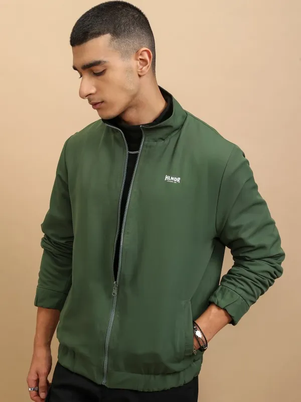 Highlander Men Olive Colourblocked Bomber Jacket