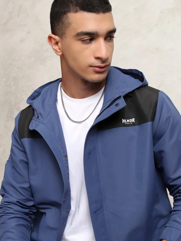 Highlander Men Navy Blue Colourblocked Windcheater Jacket